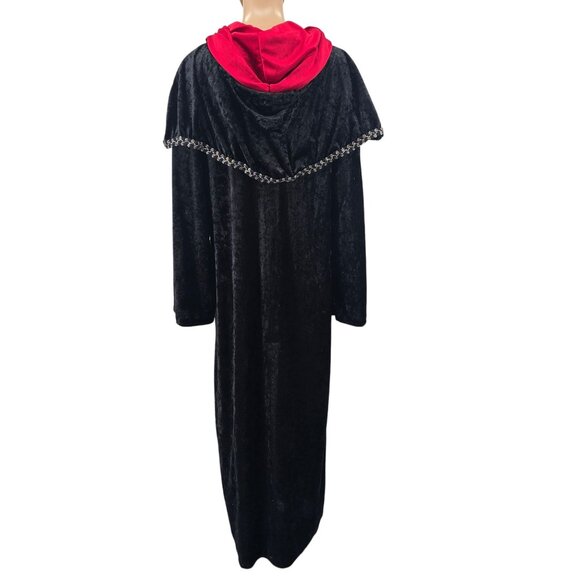 Gothic Hooded Long Cloak With Red Satin Lining & Embellished Trim - Picture 3 of 5